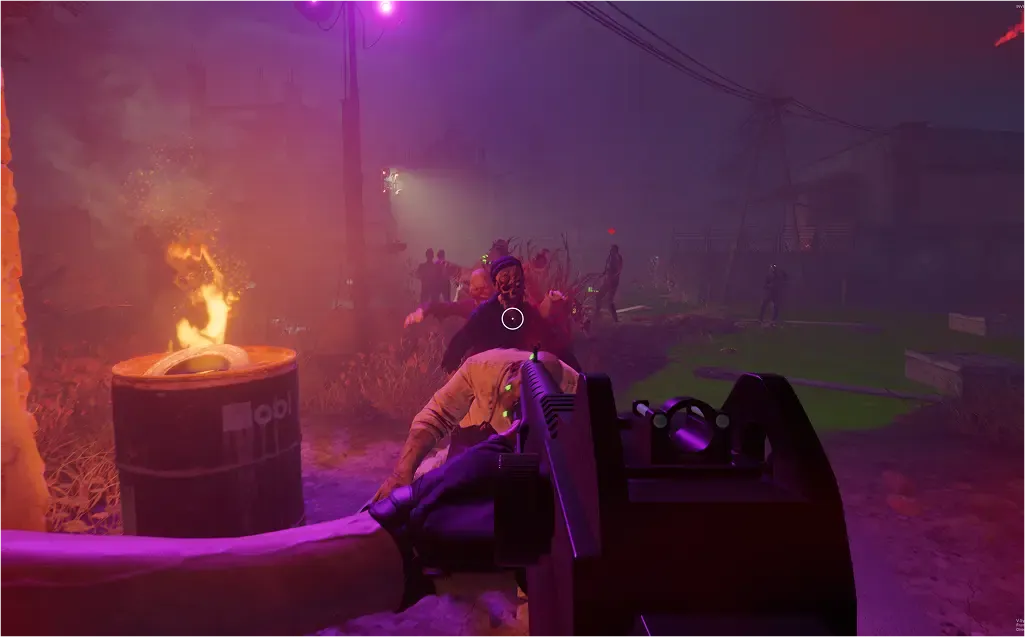 TFZP: Horde lit by a burning barrel and purple light