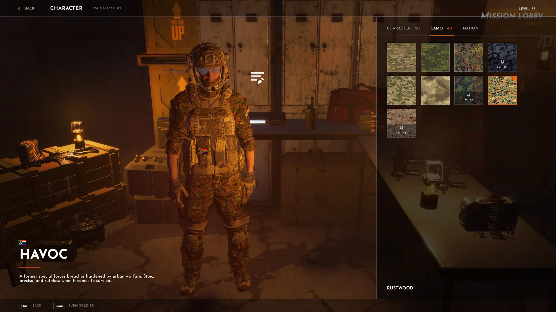 Operator customisation in the TFZP mission lobby