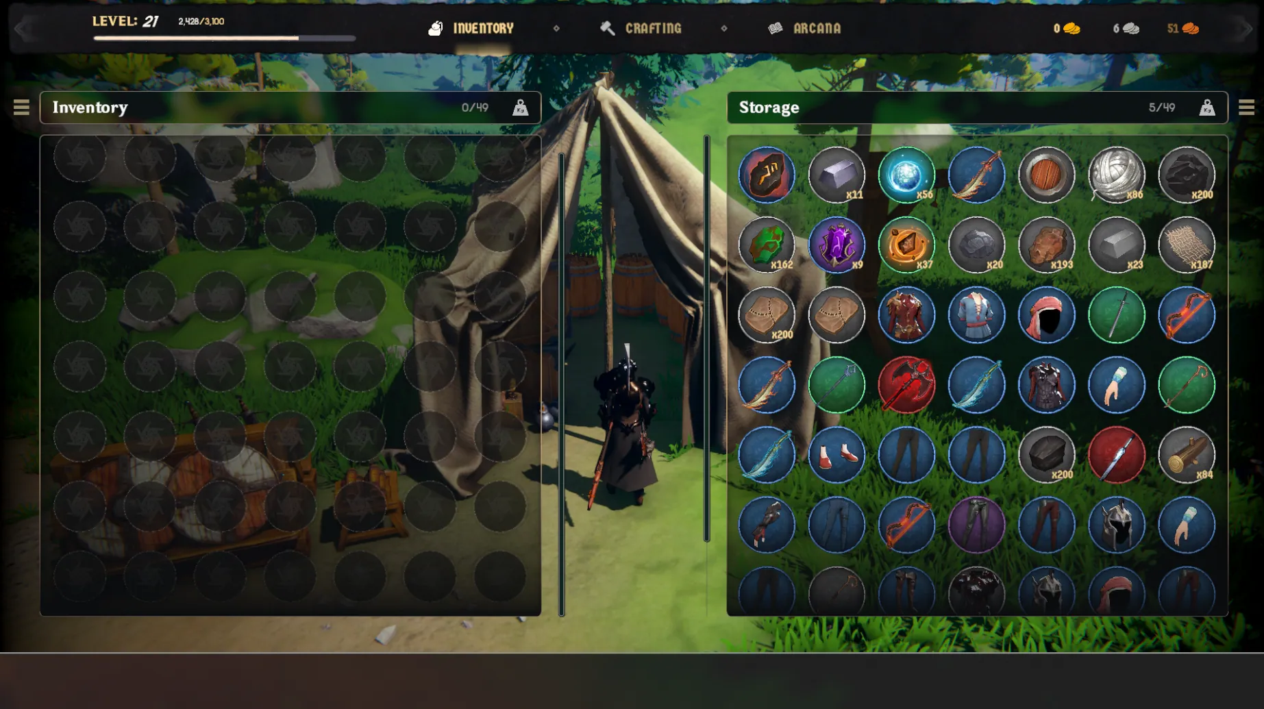 The Unsung Party: Inventory, crafting and arcana screen